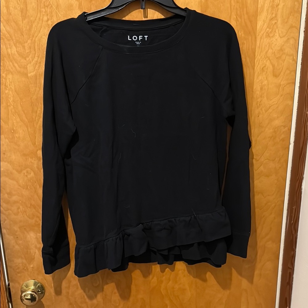 LOFT Black Women's Top with Ruffle Hem